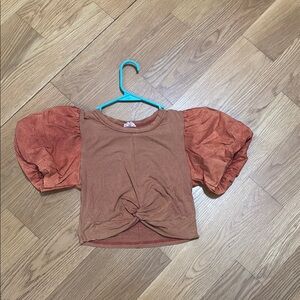 POL Rust Puff Sleeve Crop Top